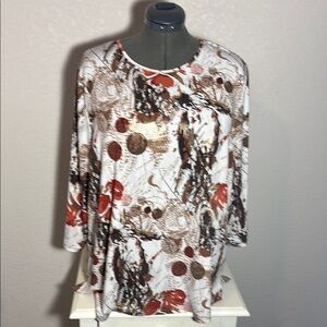 Allison Daley Women Abstract Print Top - Brown, Rust, and Gold 3X